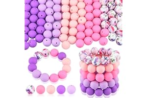 ASTARON 100 cuentas de silicona de 0.591 in para hacer llaveros, cuentas de silicona rosa púrpura, cuentas redondas a granel para pulseras, bolígrafos, manualidades, fabricación de joyas