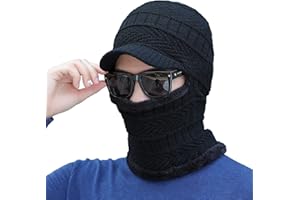 SIQITECH Wintermütze Schlauchschal 2 in 1 Strickmütze Herren Winter Schlauchschal Gefüttert Mütze mit Krempe Rundschal Mundschutz Sturmhaube Verdickte Balaclava Halsschutz Fahrrad Motorradfahren