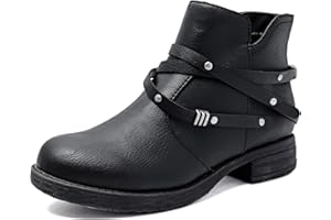 Ataiwee Women's Ankle Boots - Cover with Buckle Strap, Round Toe, Classic Side Zip, Comfortable Platform, Low Chunky Heel Comfort Slip On Fashion (Black/Dark Brown/Grey) Boots.