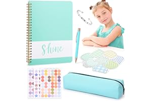 Eocoyar Green DIY Journal Kit Stationery Set Aesthetic Scrapbooking Supplies with Blank Grid Notebook Stickers Notes Pencil Case Supplies Journal Kit Girls Heart Record Journal Set for Kids Teen Women