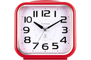 TINLOAD 14 cm leiser analoger Wecker, kein Ticken, sanftes Wachen, Piepton, steigende Lautstärke, batteriebetriebene Schlummerfunktion und Lichtfunktionen, einfach einstellbar, rot (am besten für ältere