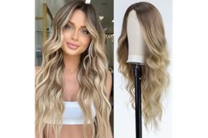 BLONDE UNICORN Wigs for Women Lace Front Wig Long Wavy Wigs Hand-Tied Hairline Natural Looking Synthetic Wigs for Daily Use (Ombre Brown)…