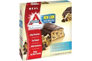 Atkins Advantage MEAL, Chocolate Chip Cookie Dough Bar, 5 Bars, 2.1 oz (60 g) Each
