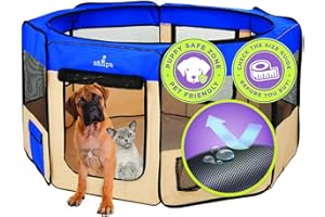 Zampa Puppy Pop Up Portable Playpen for Dog and Cat, Foldable | Indoor/Outdoor Kitten Pen & Travel Pet Carrier + Carrying Case (Blue, Extra Large (80"x80"x36"))