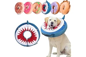 BEAUTYZOO Inflatable Dog Collars after Surgery Large, Soft Cone for Dogs Prevent Licking, Doggie Elizabethan E Collar Recovery Head Neck Cone Medical Donut Collar, Shark Blue, L