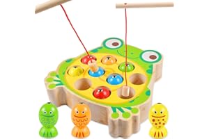 FORHOME Magnetic Fishing Game Wooden Toys, Magnetic Fishing Toys Montessori Toys, Montessori Wooden Toys from 2 years, Fishing Play Motor Toys, Educational Toys Gift for Children (Frog)