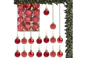 Juego 24 Bolas Navidad Roja | Adorno Navideño | Decoración Árbol Navidad | Bolas plástico 3 cm | Buró design (Rojo)