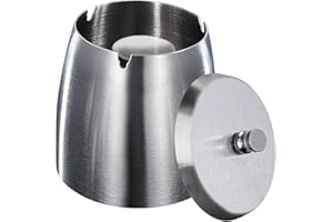 HONZUEN Cendrier Exterieur Interieur Ashtray Outdoor Incassable Metal, Beau Cendriers en Acier Inox Coupe-vent avec Couvercle Anti Odeur pour Jardin Balcon Maison Restaurant, Grand