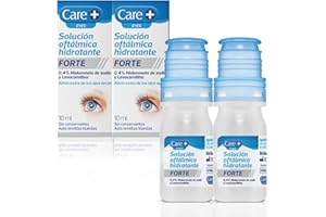 CARE + Care+, Solución Oftálmica Hidratante Forte, 0.4% Hialuronato de Sodio y L-Carnitina, Alivio Ojos Secos, Colirio Hidratante Compatible con Lentes de Contacto, 10 ml x 2 uds