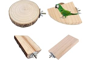 HELWEET Vogelplattform, Plattform für Haustiere, Papagei Plattform, 4 Stück Vogelkäfig Sitzstange Ständer, Haustierkletterplattform, Holz Plattform, Geeignet für Vögel und Hamster