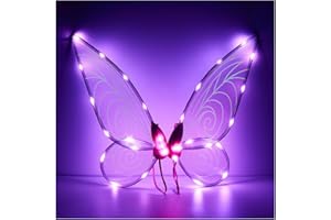 AUNAEYW Fairy Wings Light up Butterfly Wings Halloween Dress Up Costume LED Fairy Wing Sparkle Angel Wings for Adults Kids Cosplay Party Favor (Pink Light Wings)