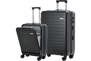 TydeCkare Juego de Maletas de 2 Piezas de 20/28", Solo Cabina de 20" con Bolsillo Delantero, 55x40x20cm, Equipaje facturado de 28" = 101L, Carcasa rígida Liviana, Cremallera YKK, candado TSA, Negro