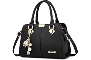 DEEVORCA Bolso con Colgante Elegante — Bolso de Hombro en Cuero PU Impermeable con Colgante Chic y Correa Ajustable Desmontable Vacaciones, Trabajo, Citas Románticas (Negro Elegante)