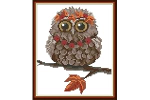 Stitchmelody Stamped Cross Stitch Kits,11CT Printed Pattern Embroidery Kit DIY Home Décor-Cute Owl 24cm×28cm