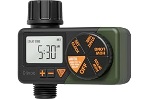 ‎DIIVOO Diivoo Bewässerungscomputer, Bewässerungsuhr mit Regenverzögerung/Automatischem & Manueller Modus, Bewässerung Zeitschaltuhr mit Wochen und Tagesprogrammen, WasserZeitschaltuhr für Garten und Rasen