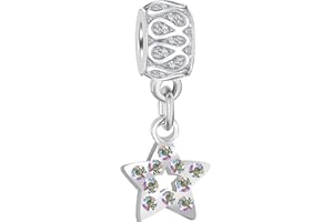 Andante-Stones Perlina Dangle Bead in Argento 925 Stella con cristallini AB Elemento Pallina per Perline European Beads + Sacchetto di Organza