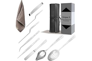 Bonigour Chef Plating Tools, Professional Culinary Plating Tool Set, Stainless Steel Fish Tweezers, Pastry Spatula, Cake Decorating Tweezers for Molecular Gastronomy (Silver)