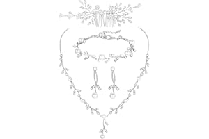 JeweBella Braut Hochzeit Schmuck Sets für Damen Perle Kristall Halskette Silber Strass Zirkonia Tropfen Ohrringe und Armband Set Hochzeit Verlobung Braut Brautjungfer Prom Hochzeits Schmuck Geschenke