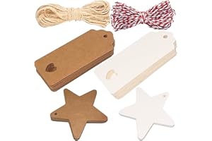 IBOPUXIU 200 Étiquettes Cadeaux, Étiquette Baptême en Papier Kraft avec 2 Cordes, 20 m de Long, Idéales pour Noël, Pâques, les Mariages, les Tampons de Bouteilles et les Étiquettes de Prix