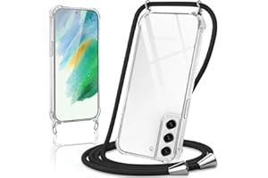 Coiwxmoi Handykette Handyhülle für Samsung Galaxy S21 FE 5G Hülle mit Band 6.4",Transparent Case mit Kette Abnehmbar zum Umhängen Kordel Schutzhülle,Weich Silikon TPU Stoßfest Cover,Schwarz