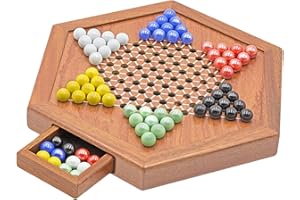 sharprepublic Dames Chinoises en Bois 12 Pouces Conseil Jeu 6 Billes de Verre de Couleur Famille Jeu Amusant Jouet Ensemble