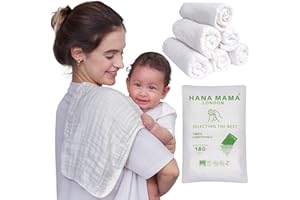 HANA MAMA LONDON Pack of 6 Premium 100% Organic Cotton Thick Baby Muslin Burp Cloths for Newborn 6 Layers Muslin with Hanging Loop Design - GOTS Certified (25CMx50CM,White) - Gift Set