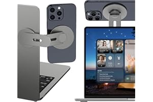 ALAFLY Soporte Móvil Magnético para Portátil, 110 ° Plegable y 180 ° Ajustable Lateral Teléfono de Montaje Compatible con MagSafe para iPhone 16 15 14 13 12 Serie & Android, para MacBook, Gris