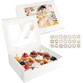 talifoca 10 Cupcake Boxes with Clear Window and Stickers, Sturdy White Cardboard Box for Cake Decorating and Transporting Cup