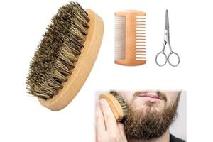 BAVOOTY Spazzola Barba,Spazzola per Barba Uomo,100% Setole di Cinghiale,Pettine,Forbici (3pcs)