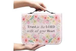 Poceacles Housse de bible pour femmes et filles, « Trust in The Lord with All Your Heart » - Rose, portable en cuir synthétique - Sac de transport léger - L