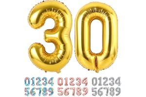 Ponmoo Foil Palloncini Numeri 30 Oro, Gigante Numero 0 1 2 3 4 5 6 7 8 9 10-19 20-29 30 40 50 60 70 80 90 100, Gonfiabili Pallone per Anniversario, Decorazione Feste di Compleanno Palloncino