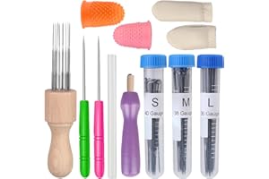 RIDDUR Kit d'aiguilles en feutre pour débutant, 3 tailles d'aiguilles à feutrer la laine avec fournitures de feutrage à l'aiguille, manche en bois, poinçons, doigtier, manuel, kit de feutrage à l'aiguille