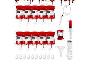 Leeelyan Sacche di Sangue per Vasi da Bere di Halloween 10 PCS, Sacchetto per Bevande con Etichette del Gruppo Sanguigno e Siringa, Sacche di Sangue da Riempire, per Vampiro, Infermiera Cosplay