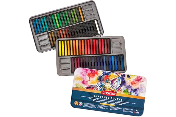 Derwent Inktense - Set de 72 Craies Aquarellables 8 mm, pour Dessin / Coloriage / Peinture sur Papier & Tissu, Qualité Professionnelle (2301980)