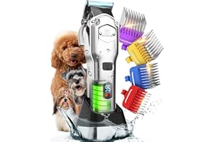oneisall Cordless Dog Clippers - Rechargeable Grooming Kit with Metal Combs, Low Noise Heavy-Duty for Thick/Curly/Fine/Wavy Hair