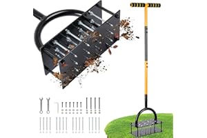 Securex Aérateur de pelouse 2 en 1, aérateur, avec 16 pointes, 98 cm, scarificateur manuel en métal avec poignée en T, scarificateur Heavy Duty, pic de pelouse, aération pour sols compacts, entretien