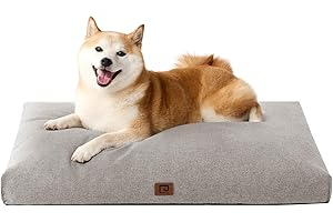 EHEYCIGA Shredded Memory Foam Dog Bed Large Washable, Dog Beds Orthopedic Dog Mattress for Crate Bed, Pet Bed Dog Pillow with Removable Cover and Non-Slip Bottom, Grey, 89x58x11.5cm