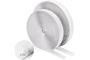 WISYOK Scratch Autocollant Double Face 12M, Scratch Adhésif Puissant, Shearable Bande Scratch Autocollant, Bande Agrippantes Polyvalent, Hook Loop Rubans pour Ménage, Bricolage Et l'artisanat - Blanc