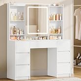 Hzuaneri 108cm Large Makeup Vanity Adjustable LED Light, White | DT43203XEU 7 Drawer Dressing Table 4 Shelves Storage Back Sp