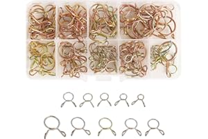 Rybtd Metal Fuel & Air Hose Clamps 100 Pcs - M5-14, Double Wire Spring Clamps for Fuel Pipe, Silicone & Vacuum Hose