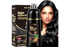 RILSIC Hair Dye Shampoo 3 en 1,Champu Tinte Canas Negro, Tinte Pelo Cubre Canas, Champú Tinte Color Canas Instantáneo, Shampoo para Teñir Canas Tinte Pelo En Minutos para Mujer Hombre (500 ml)