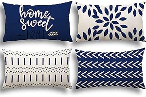 YCOLL Fundas de Cojín, Funda de Almohada del Sofá Throw Cojín Decoración Almohada Funda de Almohada de Lino de la Cubierta Decorativo para Sala de Estar Sofás 30 x 50cm Juego de 4 (Azul Oscuro)