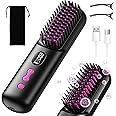 HOMELYLIFE Cordless Hair Straightener Brush, Portable Hair Straightener Brush for Travel, Negative Ion 9600mAh USB Rechargeable Heated Straightening Brush Hot Comb for Women Beard Straightener for Men