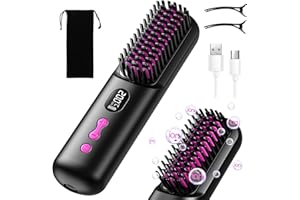 HOMELYLIFE Cordless Hair Straightener Brush, Portable Hair Straightener Brush for Travel, Negative Ion 9600mAh USB Rechargeable Heated Straightening Brush Hot Comb for Women Beard Straightener for Men