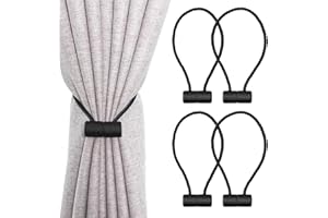HIKPACKER 4 Piezas Alzapaños Cortinas Magnetico, Correas de Imán para Cortina, Sujeta Cortinas Hebilla Magnética para Cortina, para Cortinas para el Hogar, Oficina, Hotel (negro)