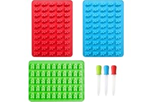 YINGLUOEU 3 Pezzi Stampi in Silicone Mini Stampini di Caramelle Stampi di Orsetti Gommose con 3 Contagocce per Caramelle Biscotti Cioccolato