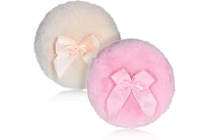 AEAOCVO 2 Pcs Large Fluffy Powder Puffs, 3.4 Inch Soft Body Powder Puff Washable Reusable Dusting Big Fluffy Puff for Wet Dry Makeup Face Body
