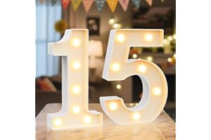 Ledido LED Light Up Marquee Numbers Sign - Cool & Warm Light up Numbers for 15th Birthday Decorations, LED Number Lights for Wedding Anniversary Grad Home Bedroom Table Wall Party Decor, Number 15