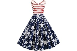 YUNYAHE Robe d'été pour femme - Vintage - Sans manches - Col en V - Motif drapeau américain - Noir