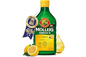 MÖLLER'S Moller’s ® | Huile de foie de morue oméga 3 | Compléments alimentaires oméga-3 avec EPA, DHA, vitamines A, D et E | Prix Superior Taste | Marque vieille de 166 ans | Citron | 250 ml